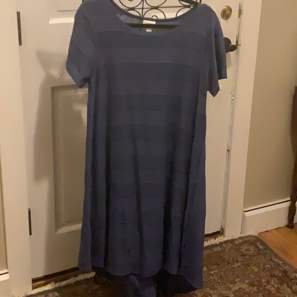 LuLaRoe Carly swing dress, blue w/ ribbing, brand new with tags, size medium